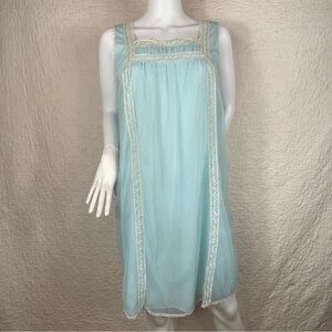 🔥Vintage 60s Gotham Lingerie Nightgown Nylon Lace Design Baby Blue Nighty